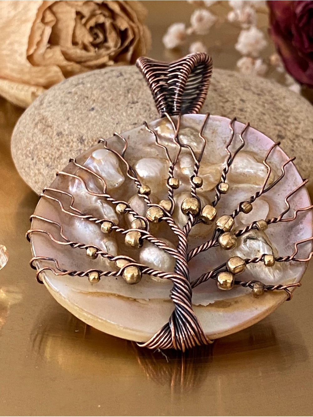 Large Biwa Pearl Wire Wrapped Tree Of Life Pendant - Picture 7 of 10